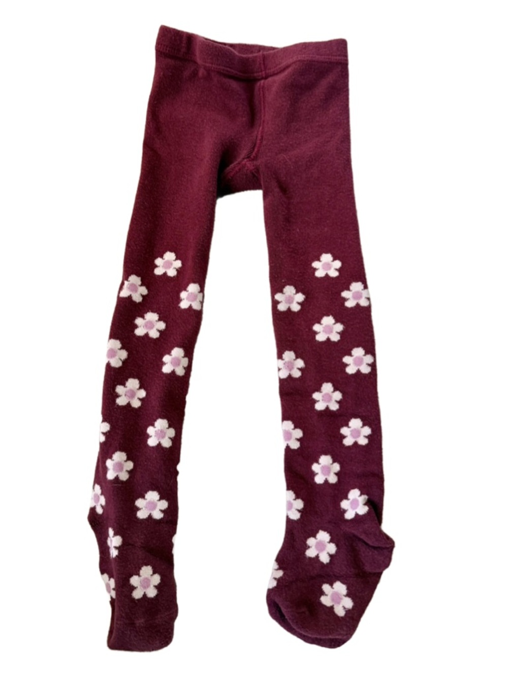 Kids Floral Pattern Tights in Burgundy with Pink Flowers